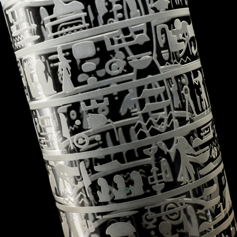 ROOR.US - 12" Custom Sandblasted Beaker w/ Color Pinch - Hieroglyphs - The Cave