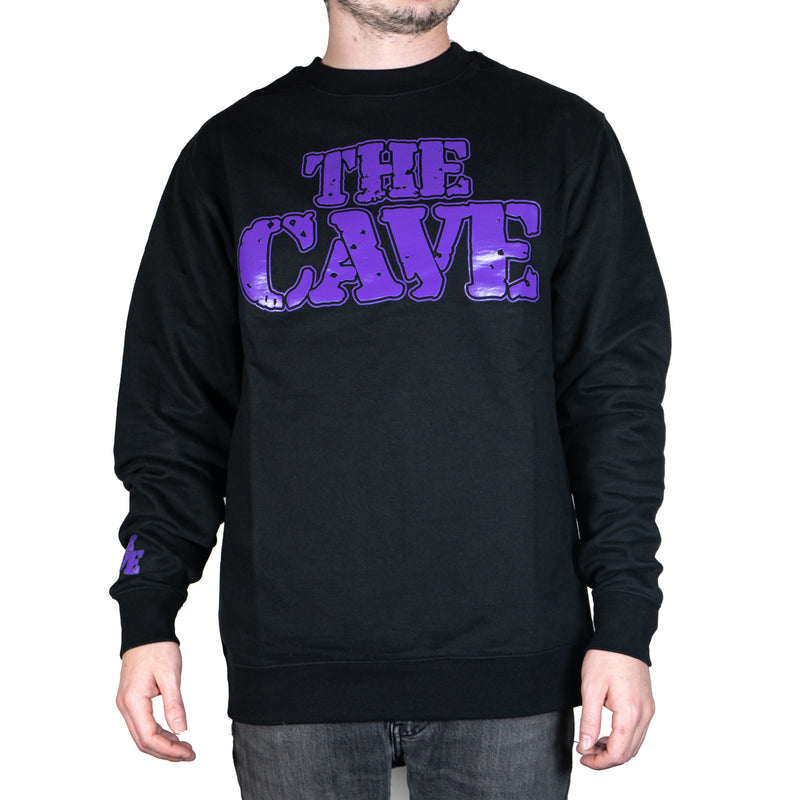 The Cave - Crew Neck Sweatshirt - Classic Logo - Black & Purple - Small - The Cave