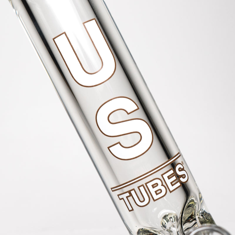 US Tubes - 13" Beaker 50x9 - White & Brown Vertical Label w/ Amber Joint - The Cave