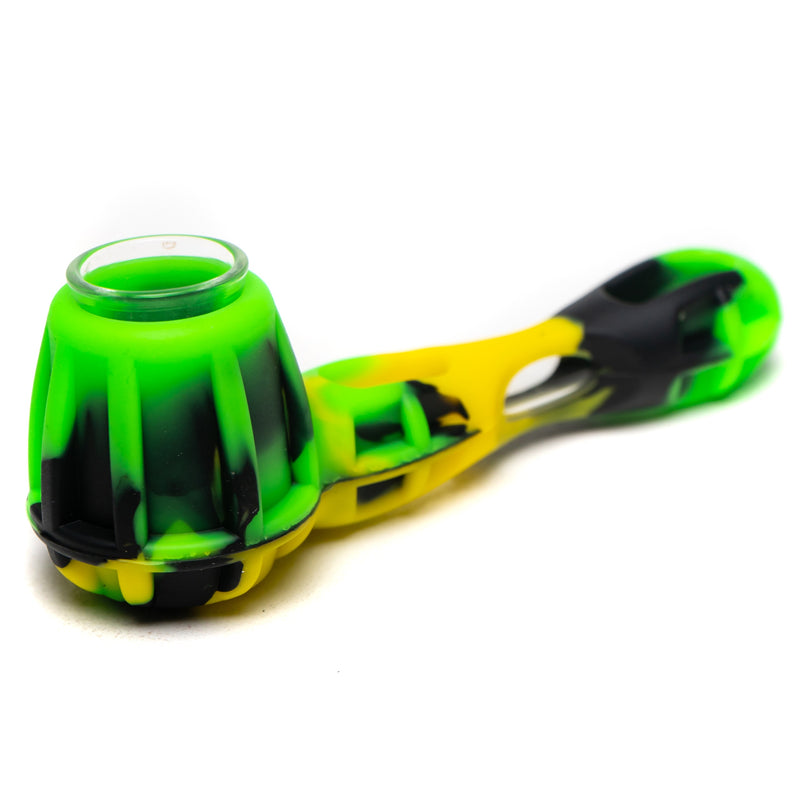 Shooters - 4" Silicone & Glass Martini Hand Pipe - Green, Yellow & Black - The Cave
