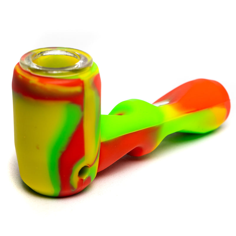 Shooters - 4" Silicone & Glass Hammer Hand Pipe - Rasta - The Cave