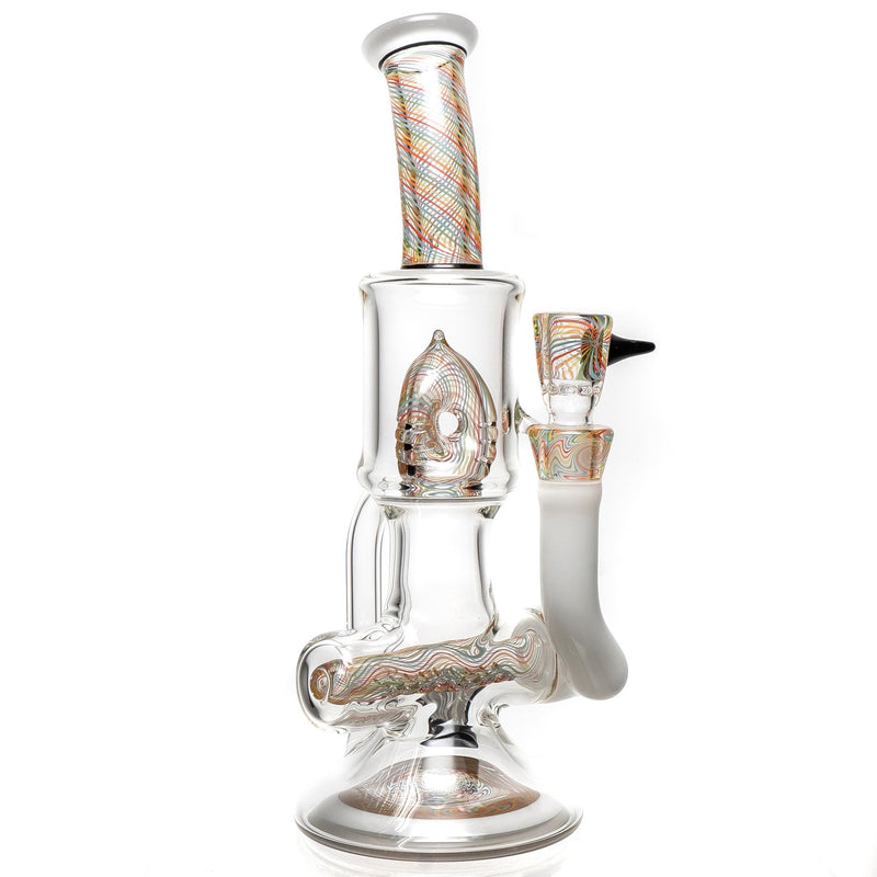 Ben Wilson - Hollow Foot Inline Recycler w/ Triple Donut Perc - White w/ Rainbow Linework - The Cave