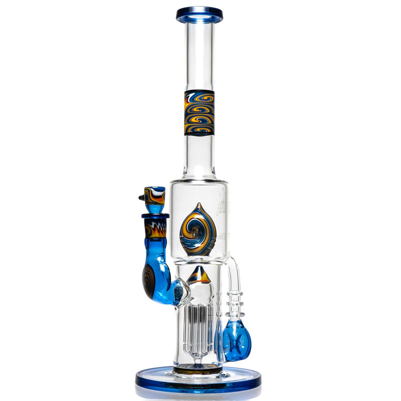 Ben Wilson x Lurch - Worked Triple Donut Perc Recycler Tube - Cobalt w/Fire & Water Linework - The Cave