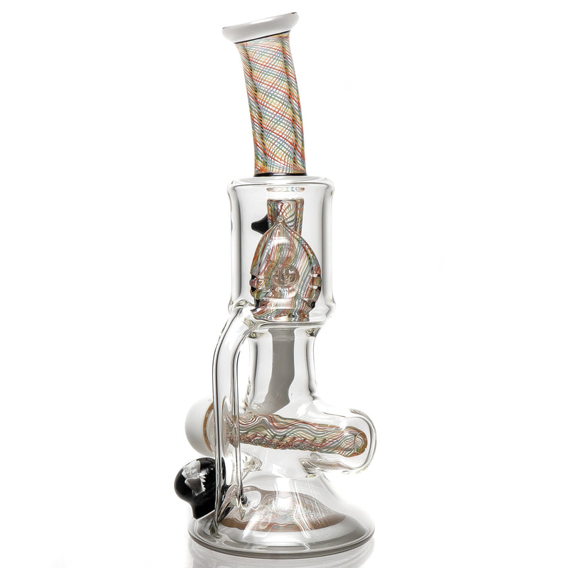 Ben Wilson - Hollow Foot Inline Recycler w/ Triple Donut Perc - White w/ Rainbow Linework - The Cave