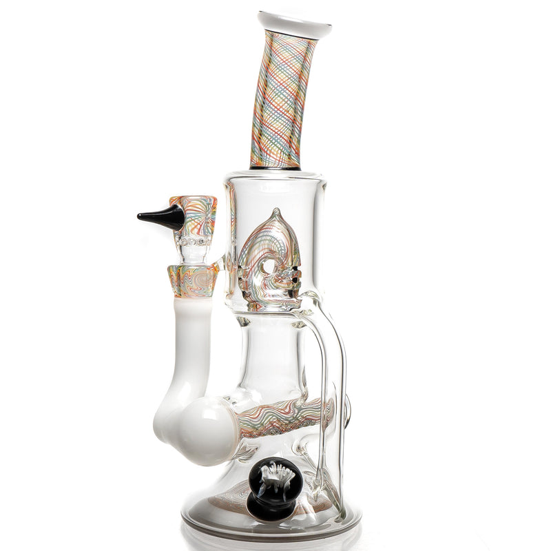 Ben Wilson - Hollow Foot Inline Recycler w/ Triple Donut Perc - White w/ Rainbow Linework - The Cave