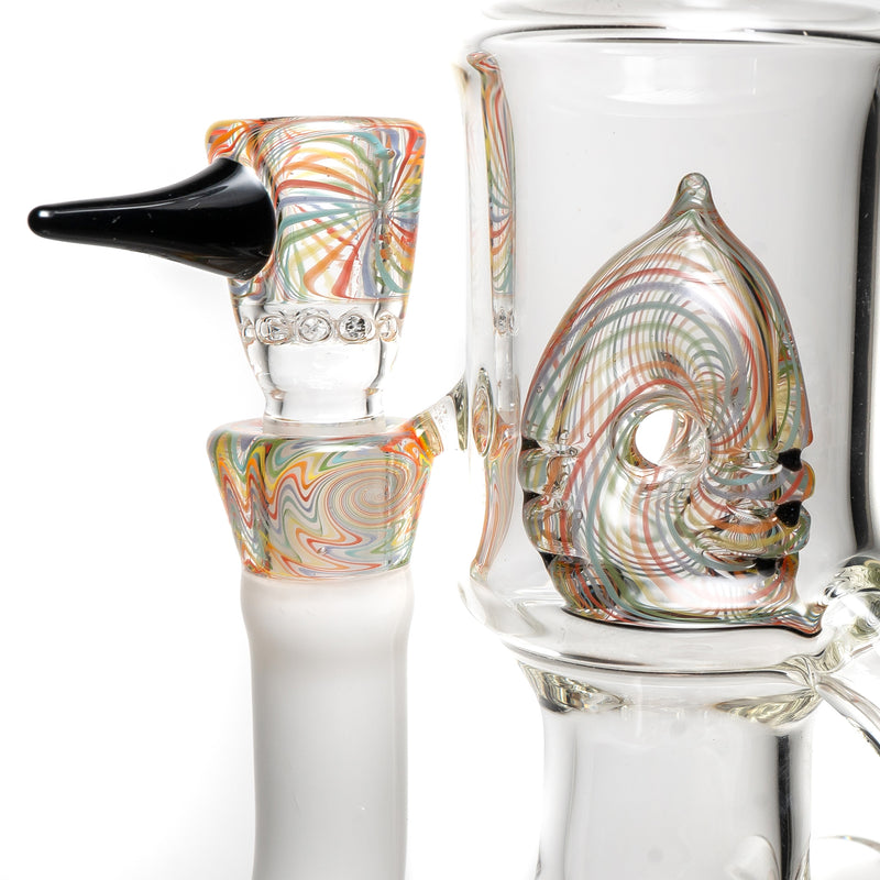 Ben Wilson - Hollow Foot Inline Recycler w/ Triple Donut Perc - White w/ Rainbow Linework - The Cave