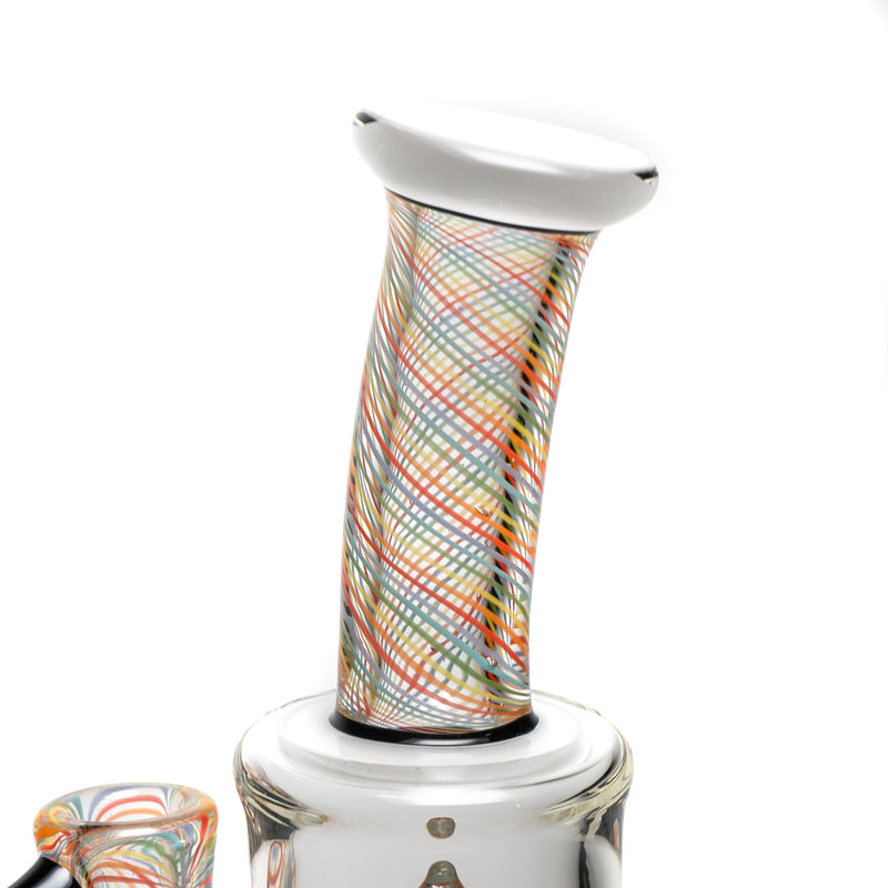 Ben Wilson - Hollow Foot Inline Recycler w/ Triple Donut Perc - White w/ Rainbow Linework - The Cave