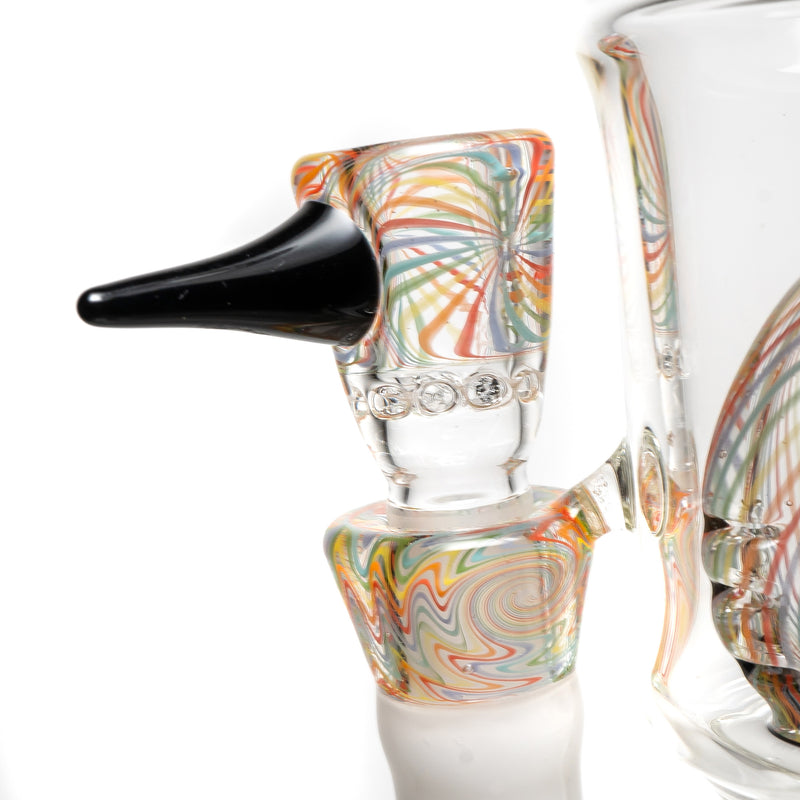 Ben Wilson - Hollow Foot Inline Recycler w/ Triple Donut Perc - White w/ Rainbow Linework - The Cave