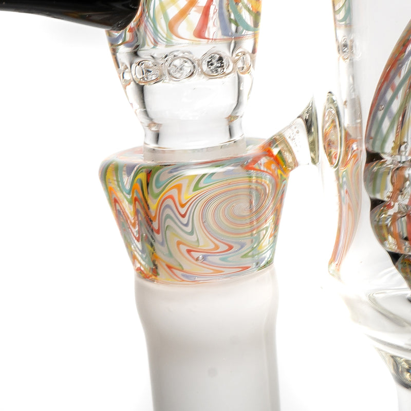 Ben Wilson - Hollow Foot Inline Recycler w/ Triple Donut Perc - White w/ Rainbow Linework - The Cave