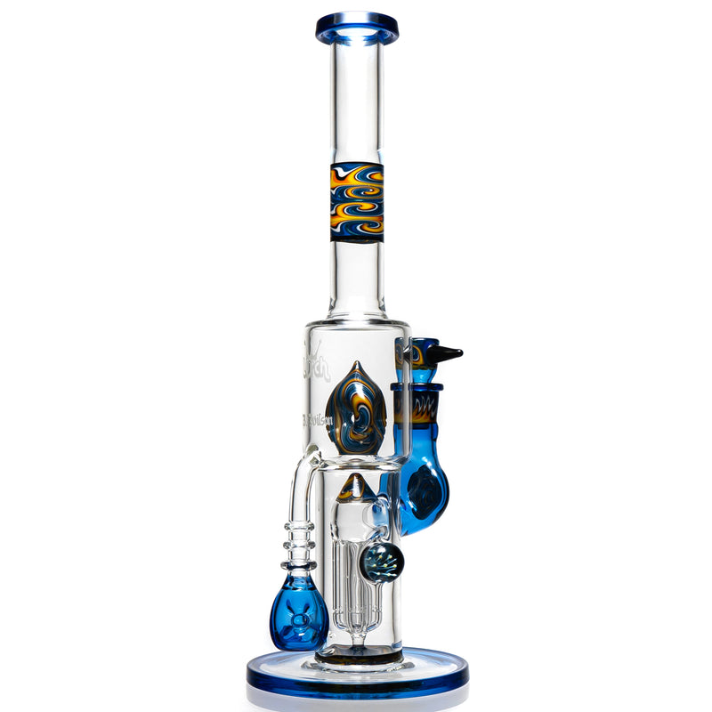 Ben Wilson x Lurch - Worked Triple Donut Perc Recycler Tube - Cobalt w/Fire & Water Linework - The Cave