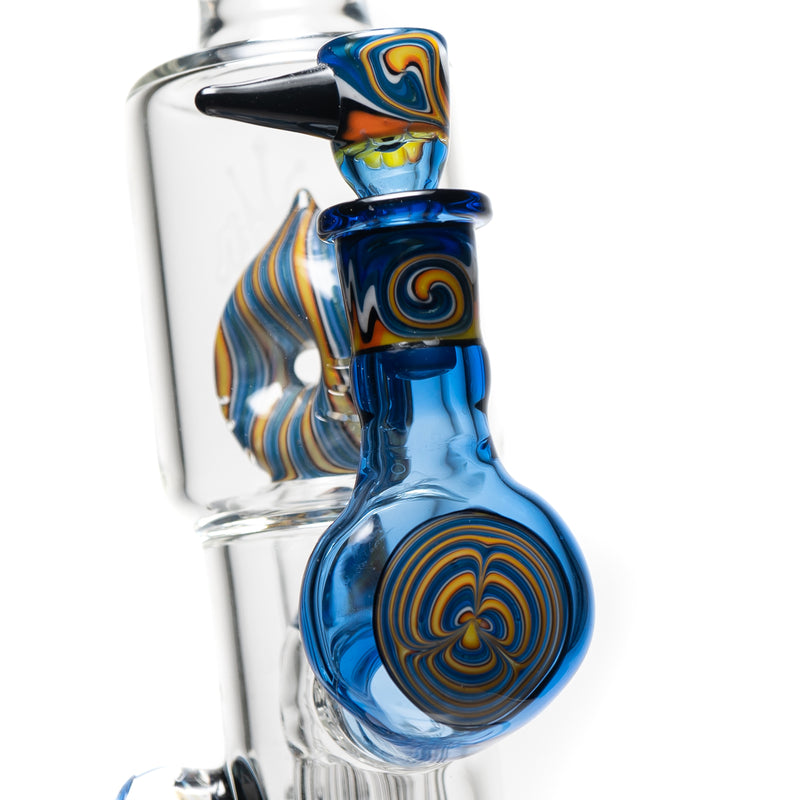 Ben Wilson x Lurch - Worked Triple Donut Perc Recycler Tube - Cobalt w/Fire & Water Linework - The Cave