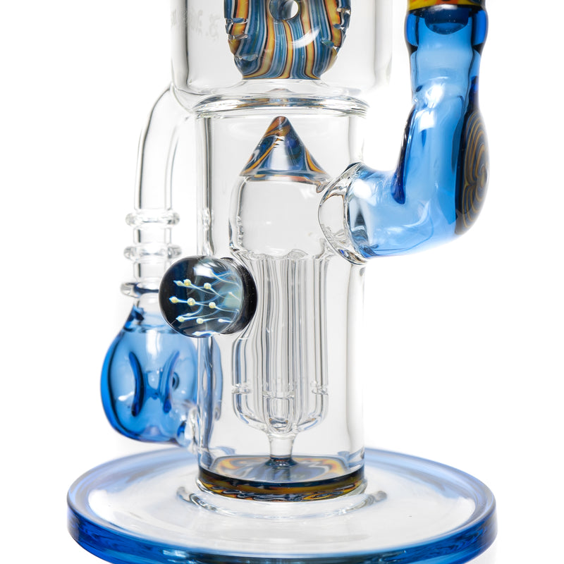 Ben Wilson x Lurch - Worked Triple Donut Perc Recycler Tube - Cobalt w/Fire & Water Linework - The Cave