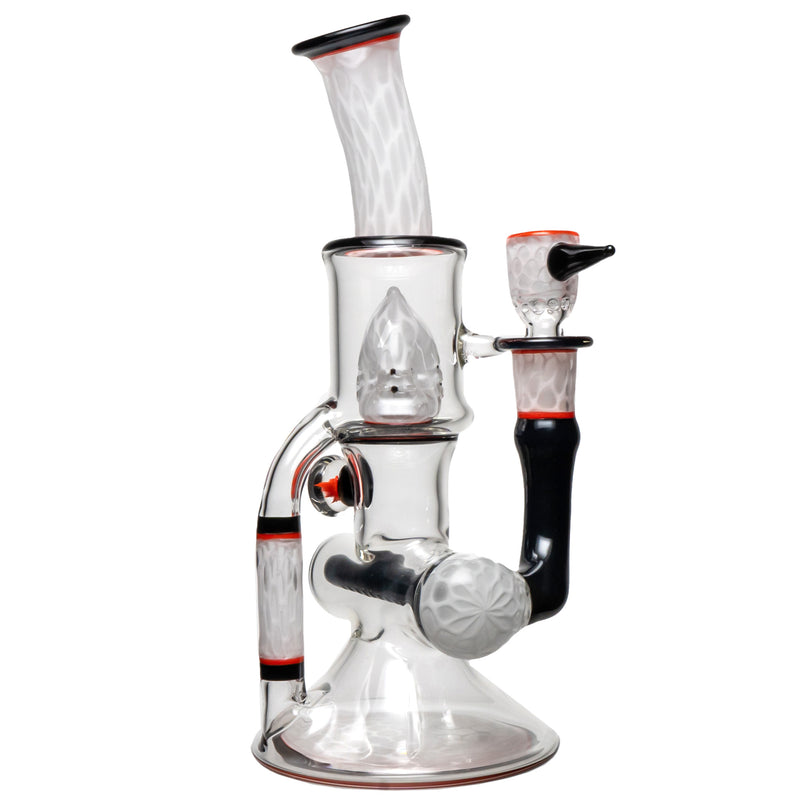 Ben Wilson - Hollow Foot Inline Recycler w/ Triple Donut Perc - White Honeycomb w/ Black & Orange - The Cave