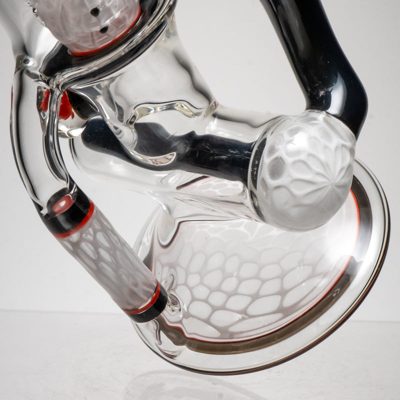 Ben Wilson - Hollow Foot Inline Recycler w/ Triple Donut Perc - White Honeycomb w/ Black & Orange - The Cave