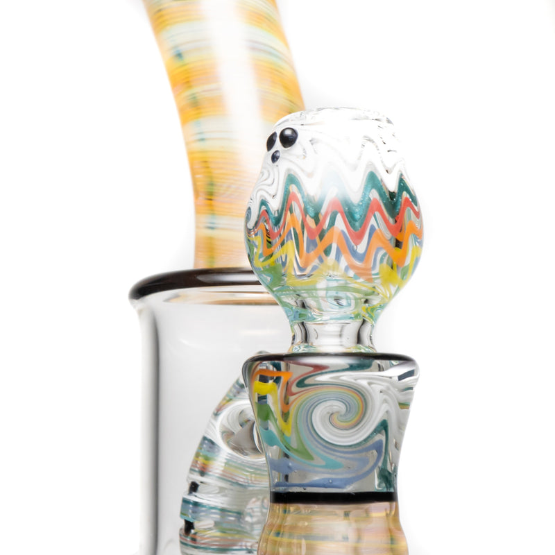 Ben Wilson - Hollow Foot Inline Recycler w/ Triple Donut Perc - Fume w/ White & Rainbow Linework - The Cave