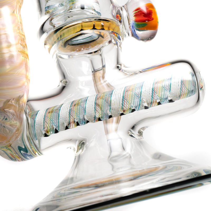 Ben Wilson - Hollow Foot Inline Recycler w/ Triple Donut Perc - Fume w/ White & Rainbow Linework - The Cave