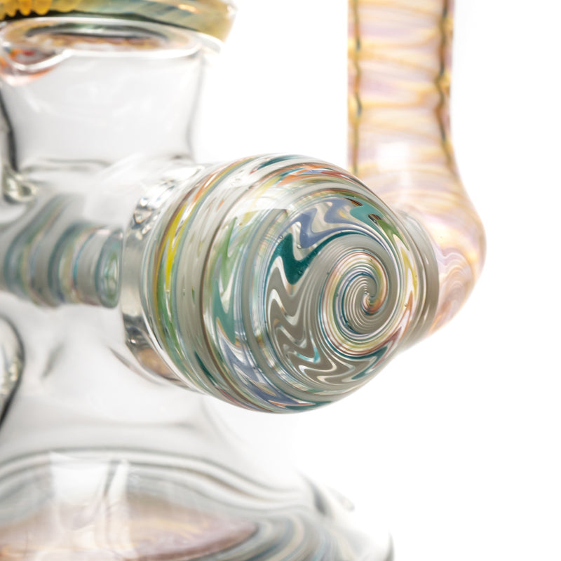 Ben Wilson - Hollow Foot Inline Recycler w/ Triple Donut Perc - Fume w/ White & Rainbow Linework - The Cave