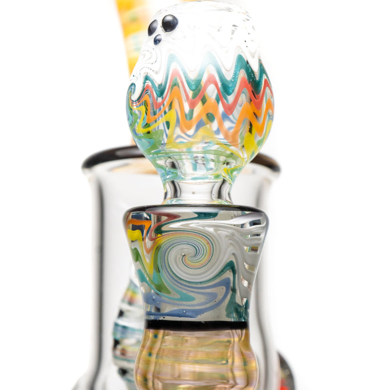 Ben Wilson - Hollow Foot Inline Recycler w/ Triple Donut Perc - Fume w/ White & Rainbow Linework - The Cave