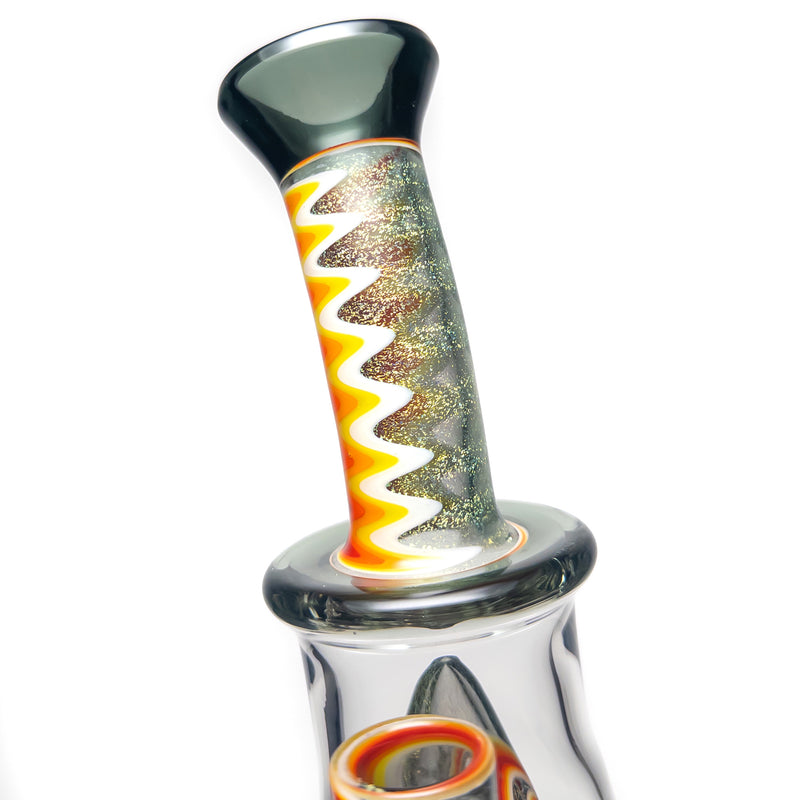 Ben Wilson - Hollow Foot Inline Recycler w/ Triple Donut Perc - Fire & White Dichro Linework - The Cave