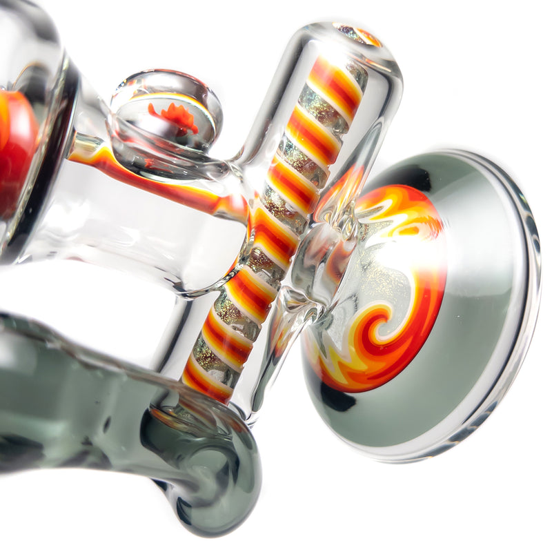 Ben Wilson - Hollow Foot Inline Recycler w/ Triple Donut Perc - Fire & White Dichro Linework - The Cave