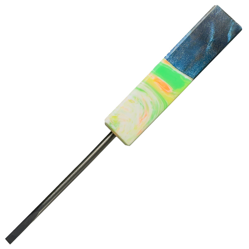 DunkinDabber - Flat Head Dabber - Green & White Pourcasso UV + Blue Burl - 5 1/8" - The Cave