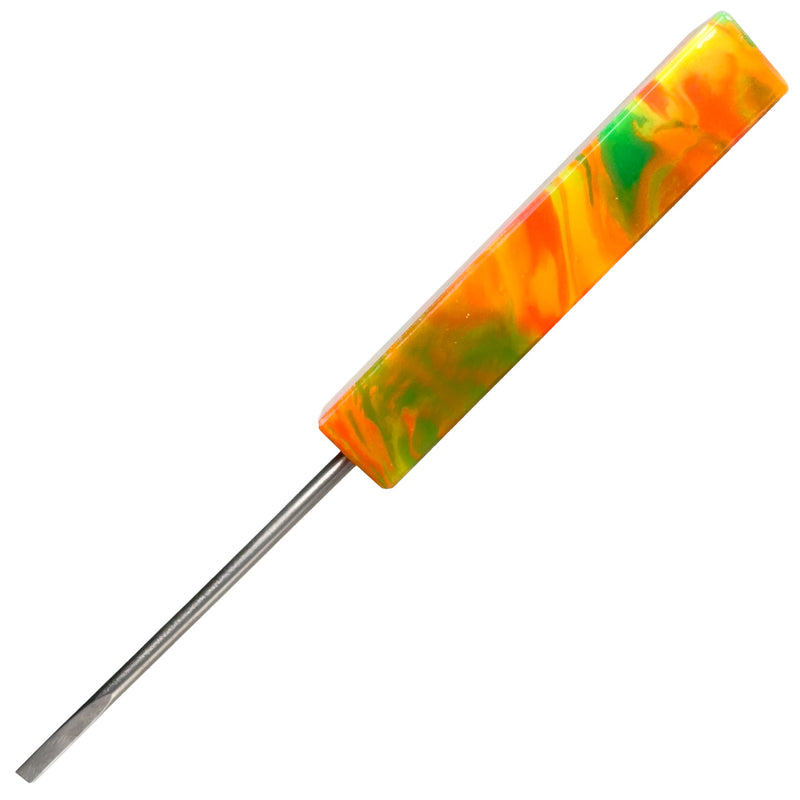 DunkinDabber - Flat Head Dabber - Dark Orange & Green Pourcasso UV - 5 7/8" - The Cave