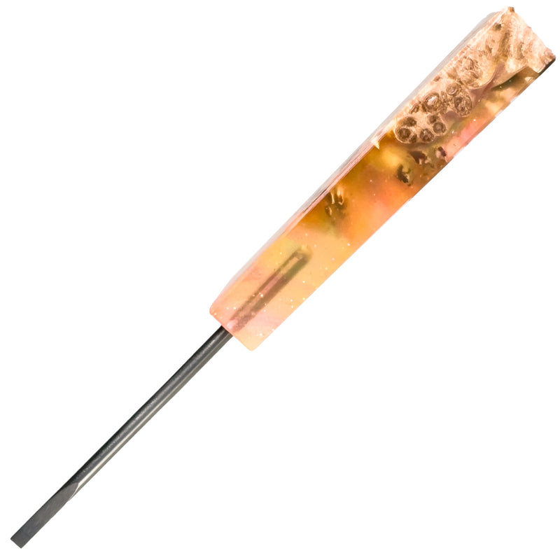 DunkinDabber - Flat Head Dabber - Orange Pourcasso Resin + Burl - 5 1/2" - The Cave