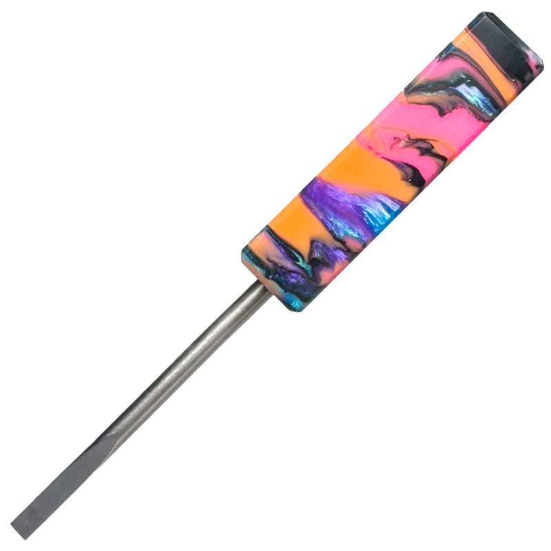 DunkinDabber - Mini Flat Head Dabber - Pink & Orange Pourcasso UV - 3 3/4" - The Cave