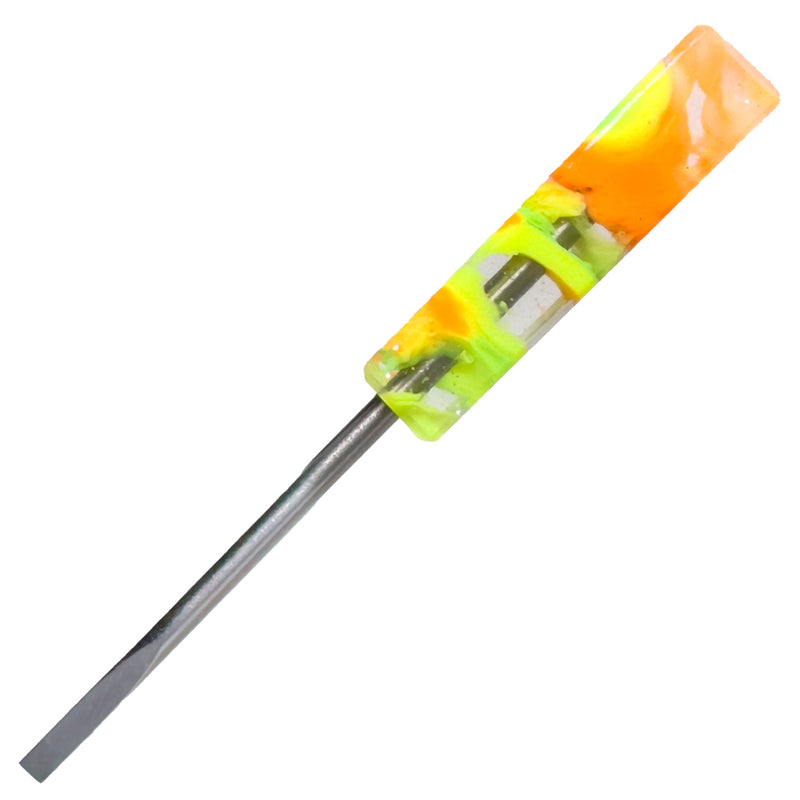 DunkinDabber - Mini Flat Head Dabber - Pourcasso Green & Orange UV - 3 3/4" - The Cave