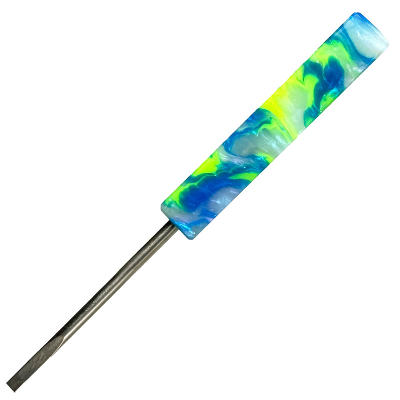 DunkinDabber - Mini Flat Head Dabber - Green & Blue Pourcasso UV - 4 5/8" - The Cave