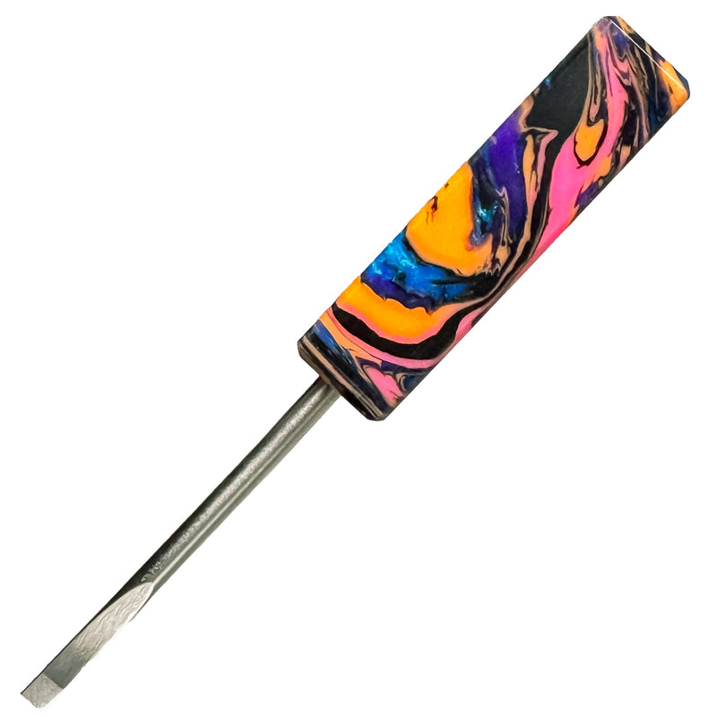 DunkinDabber - Mini Flat Head Dabber - Pink & Orange Pourcasso UV - 3 5/8" - The Cave