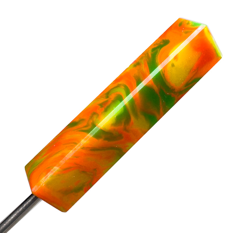 DunkinDabber - Flat Head Dabber - Dark Orange & Green Pourcasso UV - 4 7/8" - The Cave