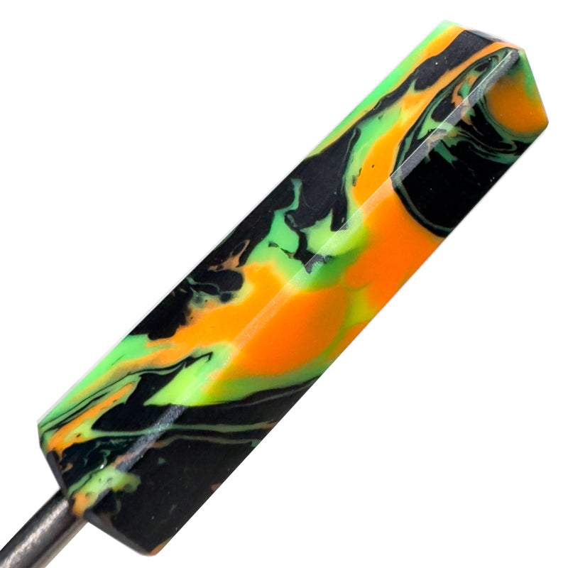 DunkinDabber - Mini Flat Head Dabber - Green & Orange Pourcasso UV - 3 3/8" - The Cave