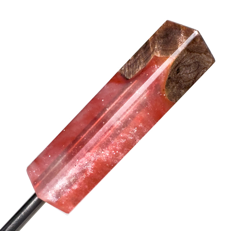 DunkinDabber - Mini Flat Head Dabber - Red Pourcasso Resin + Burl - 3 5/8" - The Cave