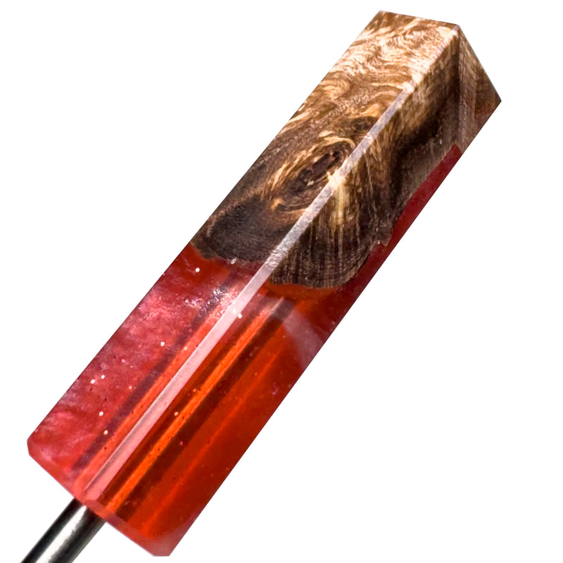 DunkinDabber - Mini Flat Head Dabber - Red Pourcasso Resin + Burl - 4" - The Cave