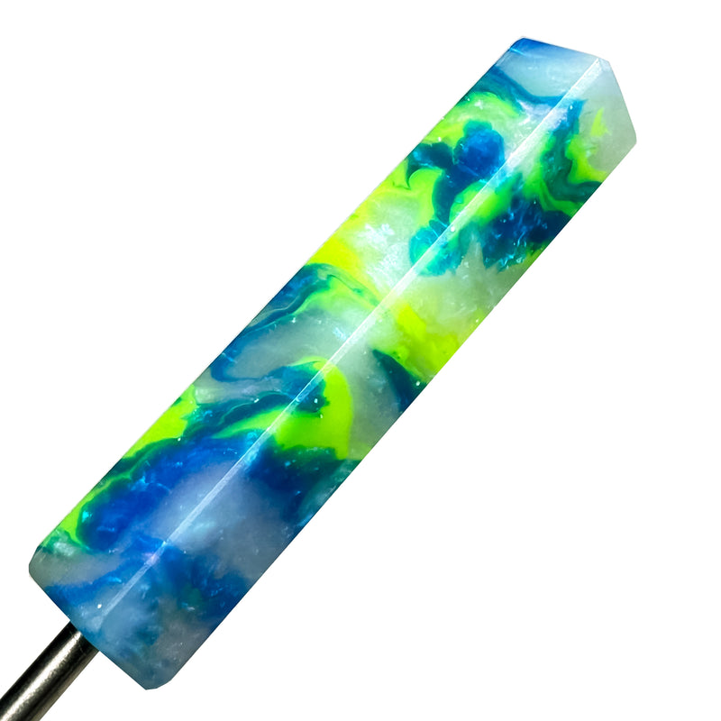 DunkinDabber - Mini Flat Head Dabber - Green & Blue Pourcasso UV - 4 5/8" - The Cave