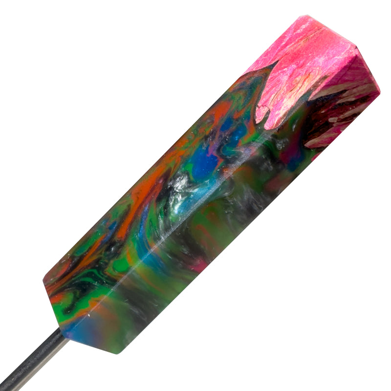 DunkinDabber - Flat Head Dabber - Multi Color Pourcasso UV + Burl - 4 7/8" - The Cave