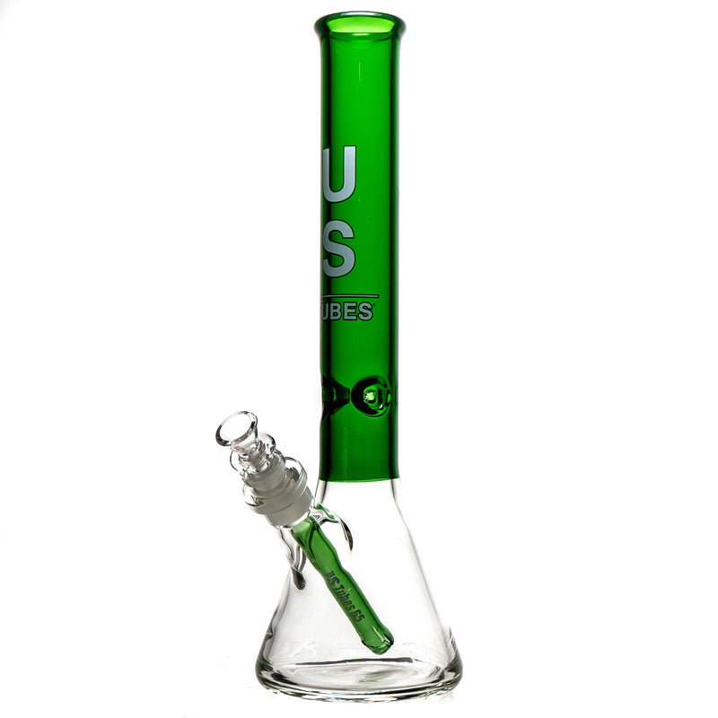US Tubes - 16" Beaker 50x7 w/ 24mm Joint - Green Neck - White & Green Vertical Label - The Cave