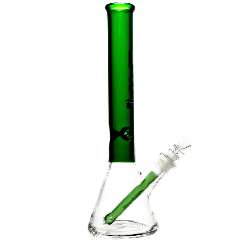 US Tubes - 16" Beaker 50x7 w/ 24mm Joint - Green Neck - White & Green Vertical Label - The Cave