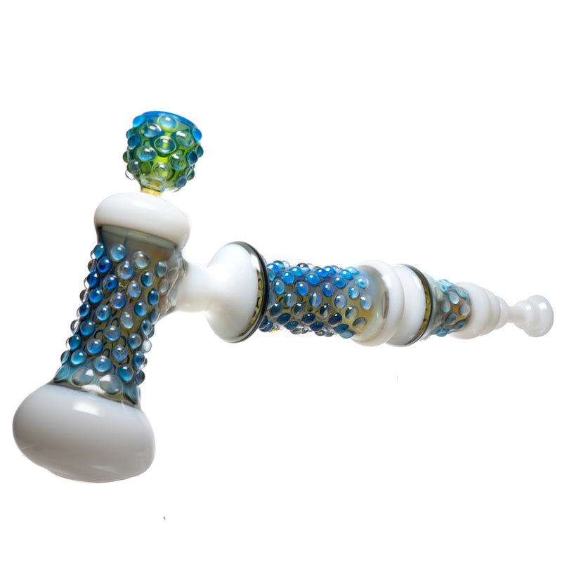 Goo Roo Designs - 22" Hammer Bubbler - Green Blue & White w/ Smoke - The Cave