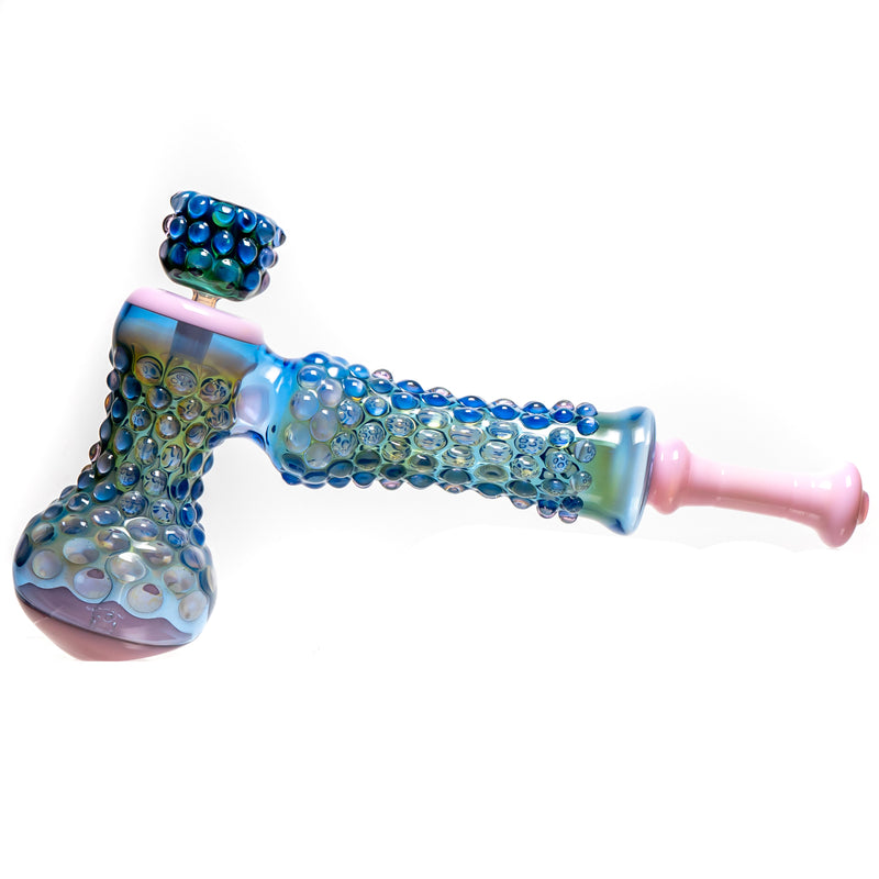 Goo Roo Designs - 16" Hammer Bubbler - Milky Pink, Blue & Fume - The Cave