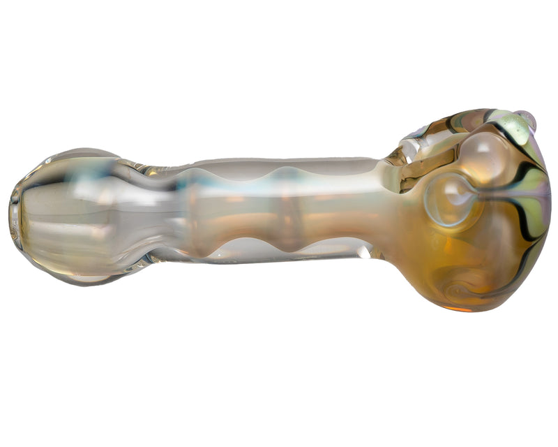 Justice Brown Glass - Fume Spoon Pipe - Green Pink Flower - The Cave