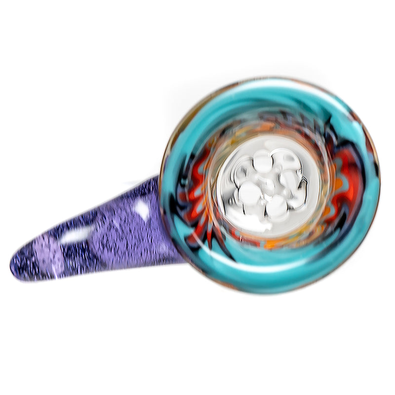 Kevin Howell - Martini Slide - 4 Hole - 14mm - Aqua Multi Color w/ Purple Lollipop - The Cave