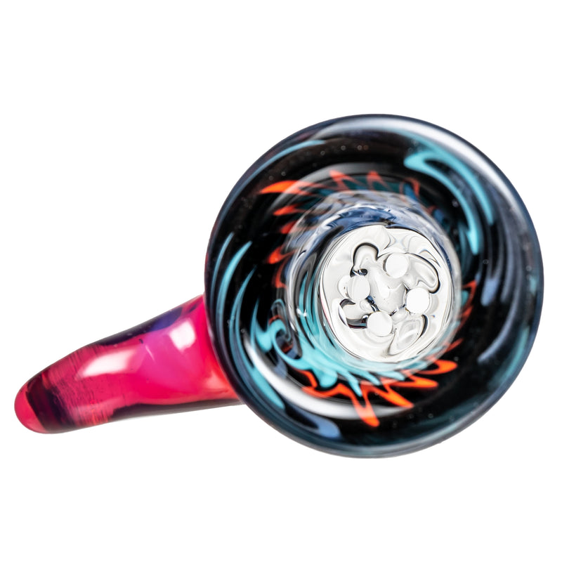 Kevin Howell - Martini Slide - 4 Hole - 14mm - Aqua, Red & Purple Linework w/ Telemagenta - The Cave