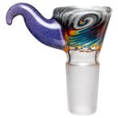 Kevin Howell - Martini Slide - 4 Hole - 18mm - Smoke & Rainbow Linework w/ Purple Lollipop - The Cave