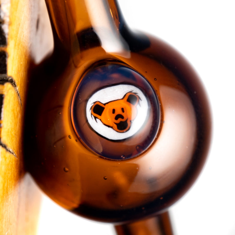 Keys Glass - Bubble Cap - Orange Dancing Bear Head - Sienna Brown - The Cave