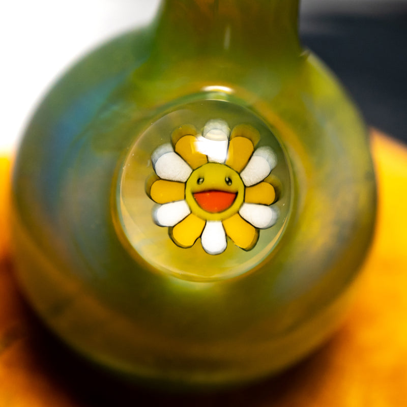 Keys Glass - Bubble Cap - Yellow Murakami Flower - Green Satin - The Cave