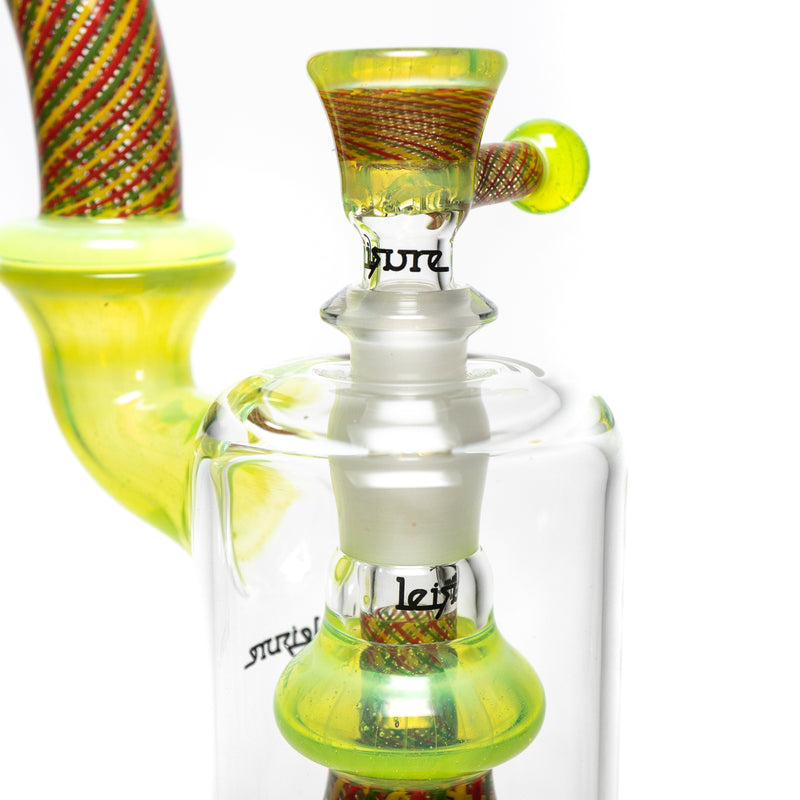 Leisure - Worked Diffy 13 Arm Double Bubbler - Slyme w/ Rasta Retti - The Cave