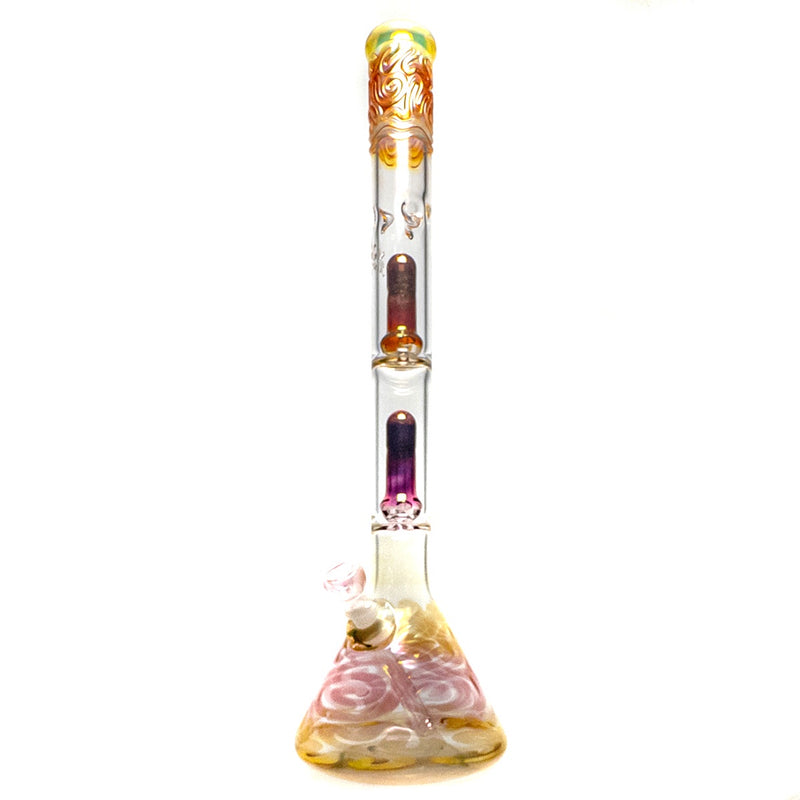 Mary Jane's Glass Studio - 22" Beaker - Double Perc - Silver & Gold Fume - The Cave