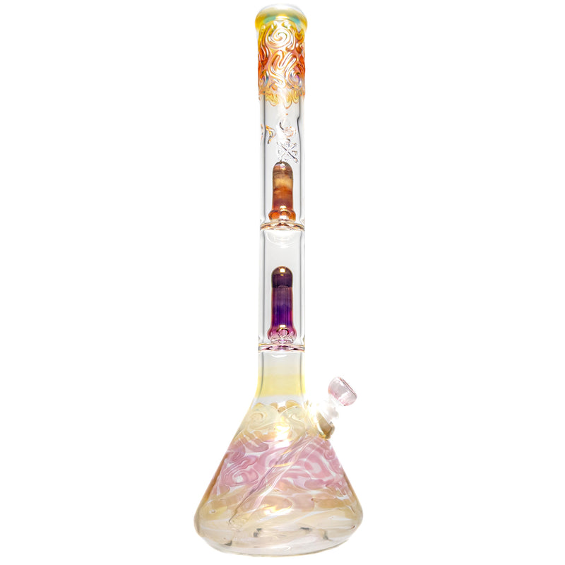 Mary Jane's Glass Studio - 21" Beaker - Double Perc - Silver & Gold Fume - The Cave